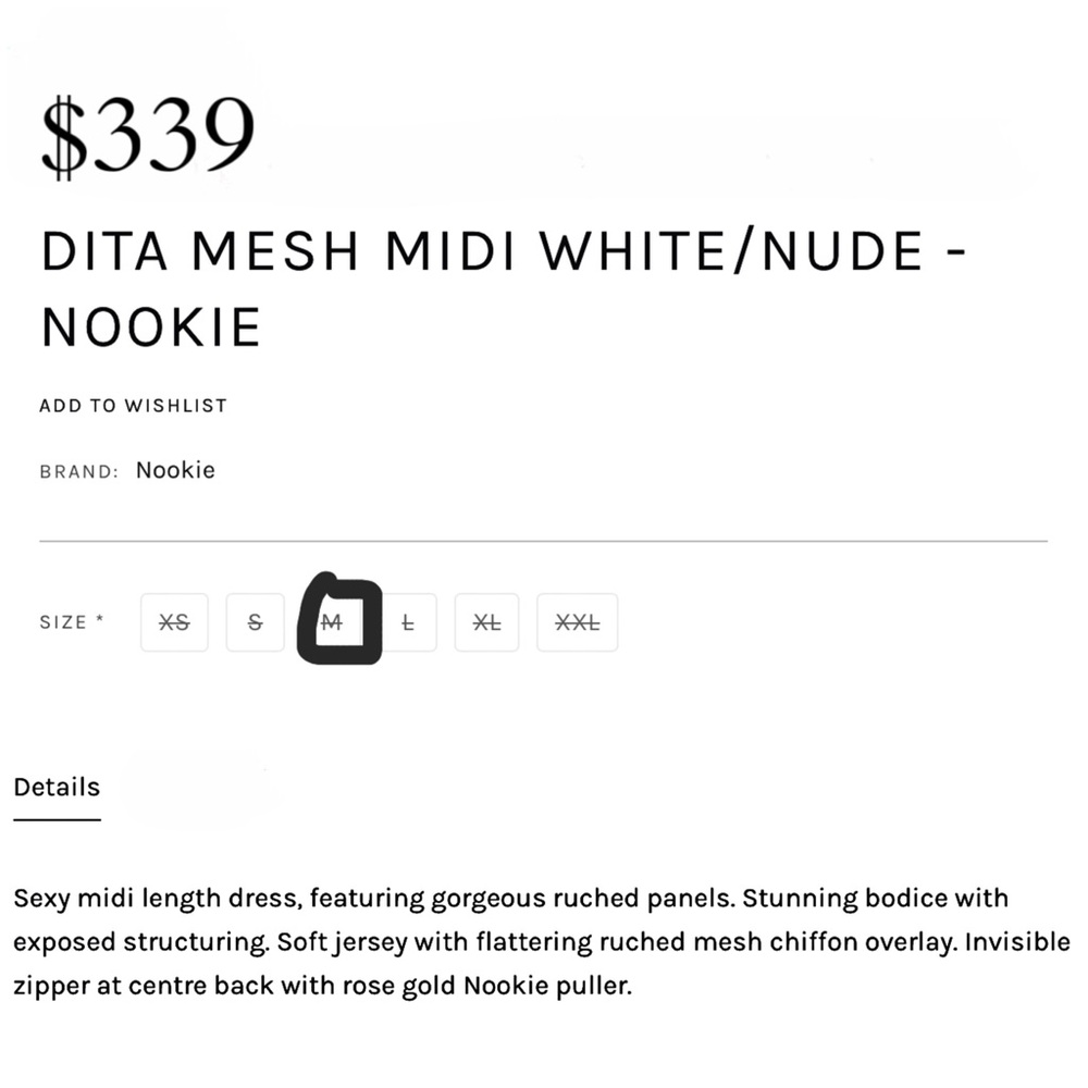 Nookie “Dita” Mesh Midi White/Nude Dress M NWT - Picture 3 of 12